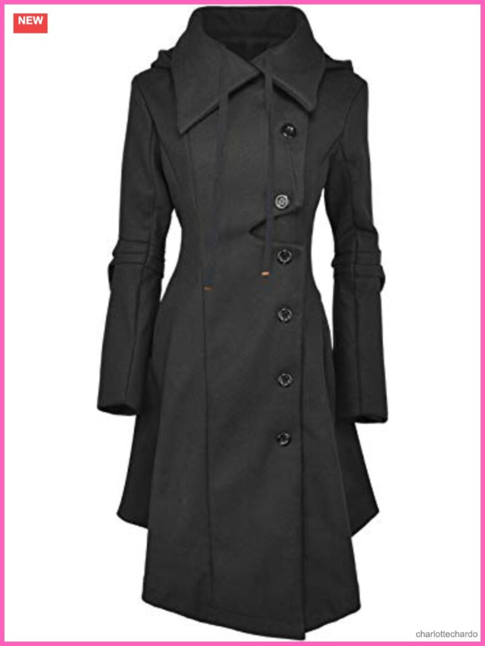 Vintage Gothic Trench Coat with Hood Victorian Style Thick Winter Pea Coat Long